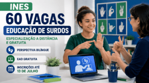 INES abre 60 vagas em especialização gratuita EaD em Educação de Surdos em Perspectiva Bilíngue; inscrições vão até 13 de julho de 2026 e seleção será por sorteio