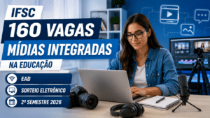 IFSC abre 160 vagas gratuitas na especialização em Mídias Integradas na Educação, em EaD, com ingresso no segundo semestre de 2026 e seleção por sorteio eletrônico