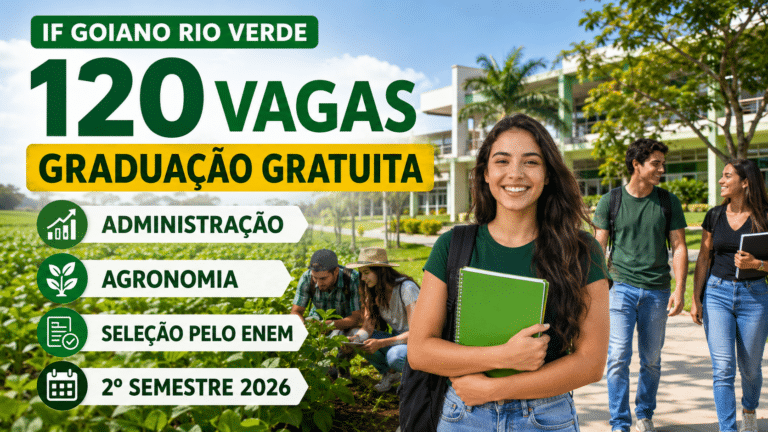 IF Goiano Campus Rio Verde abre 120 vagas em graduação gratuita com seleção pelo Enem para Administração e Agronomia no segundo semestre de 2026