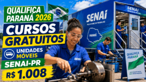 Qualifica Paraná 2026 abre cursos gratuitos presenciais com unidades móveis do Senai-PR e subsídio de R$ 1.008; veja áreas, vagas e como se inscrever