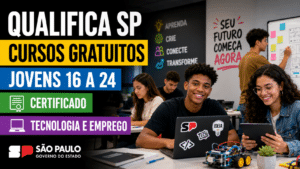 Qualifica SP abre cursos gratuitos com certificado para jovens de 16 a 24 anos no Estado de São Paulo; inscrições seguem no portal oficial e programa reúne trilhas de emprego, tecnologia, 60+ e empreendedorismo
