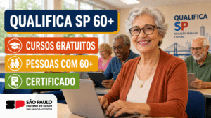 Qualifica SP 60+ abre cursos gratuitos e certificados para pessoas com 60 anos ou mais no Estado de São Paulo; inscrições são feitas online pelo portal oficial