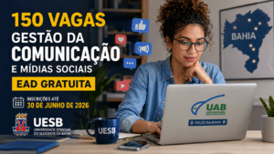 UESB abre 150 vagas gratuitas para especialização EaD em Gestão da Comunicação e Mídias Sociais com inscrições até 30 de junho de 2026 em polos da UAB na Bahia