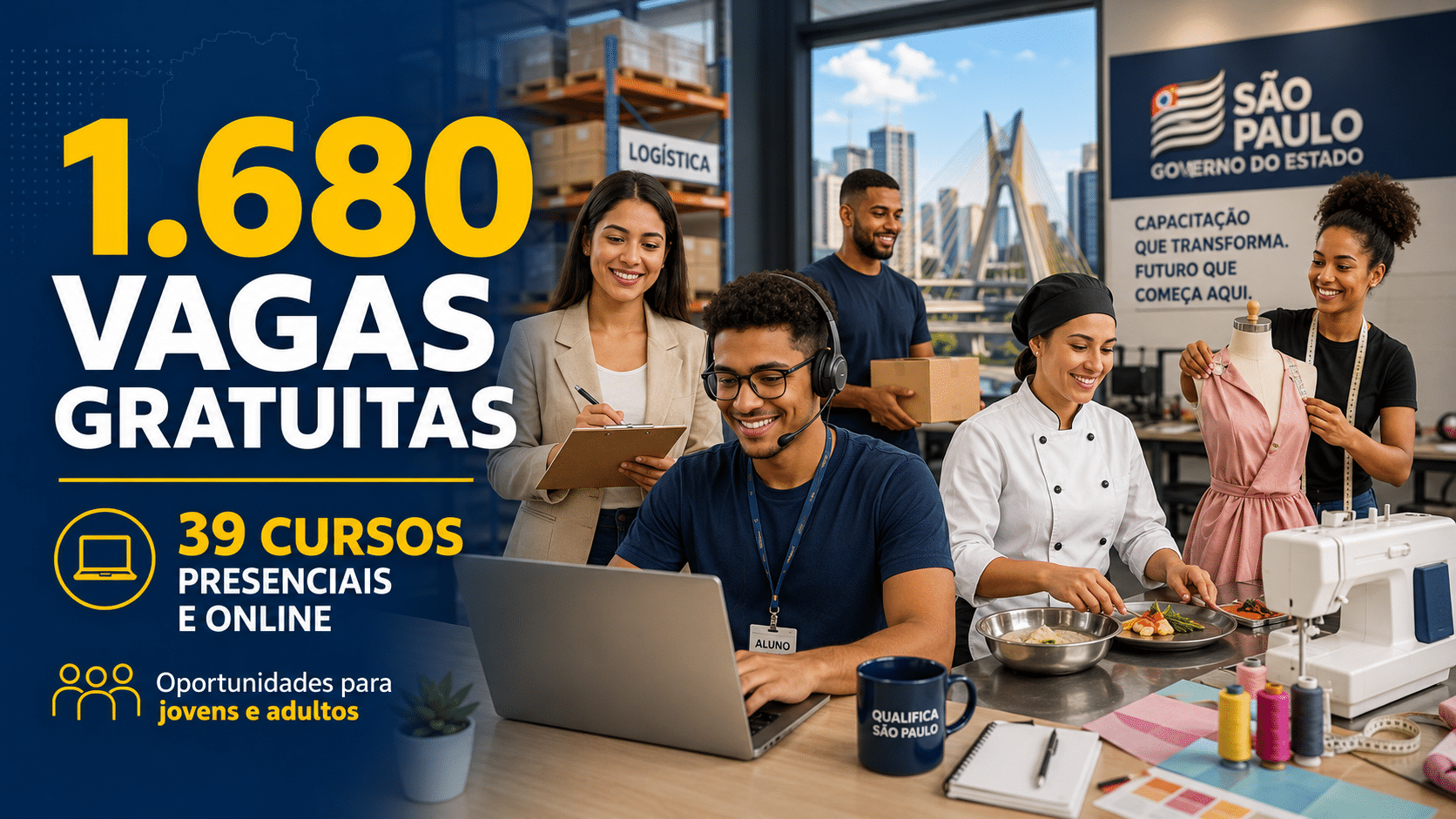 Governo de São Paulo oferece 1.680 vagas em cursos gratuitos e transforma oportunidades para jovens e adultos que buscam qualificação e mudança de carreira