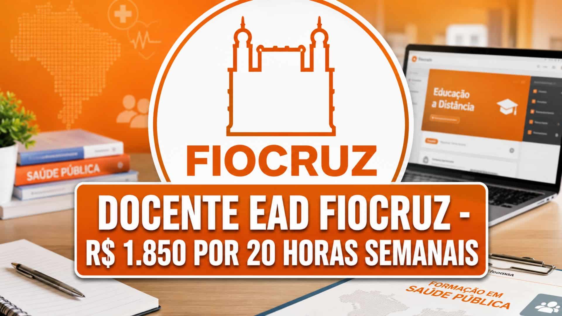 Fiocruz abre seleção para docentes EAD com bolsa de R$ 1.850 e 9 vagas em todo o Brasil; inscreva-se até 11 de junho