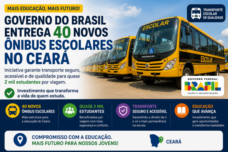 Governo do Brasil entrega 40 novos ônibus escolares no Ceará e garante transporte seguro e acessível para quase 2 mil estudantes por viagem