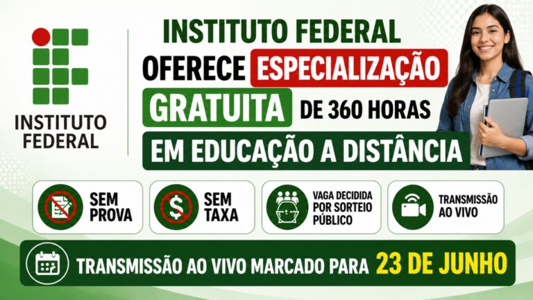 Instituto Federal de São Paulo libera 200 vagas em especialização gratuita em Educação a Distância com seleção por sorteio e sem taxa de inscrição, oportunidade imperdível para quem busca qualificação profissional