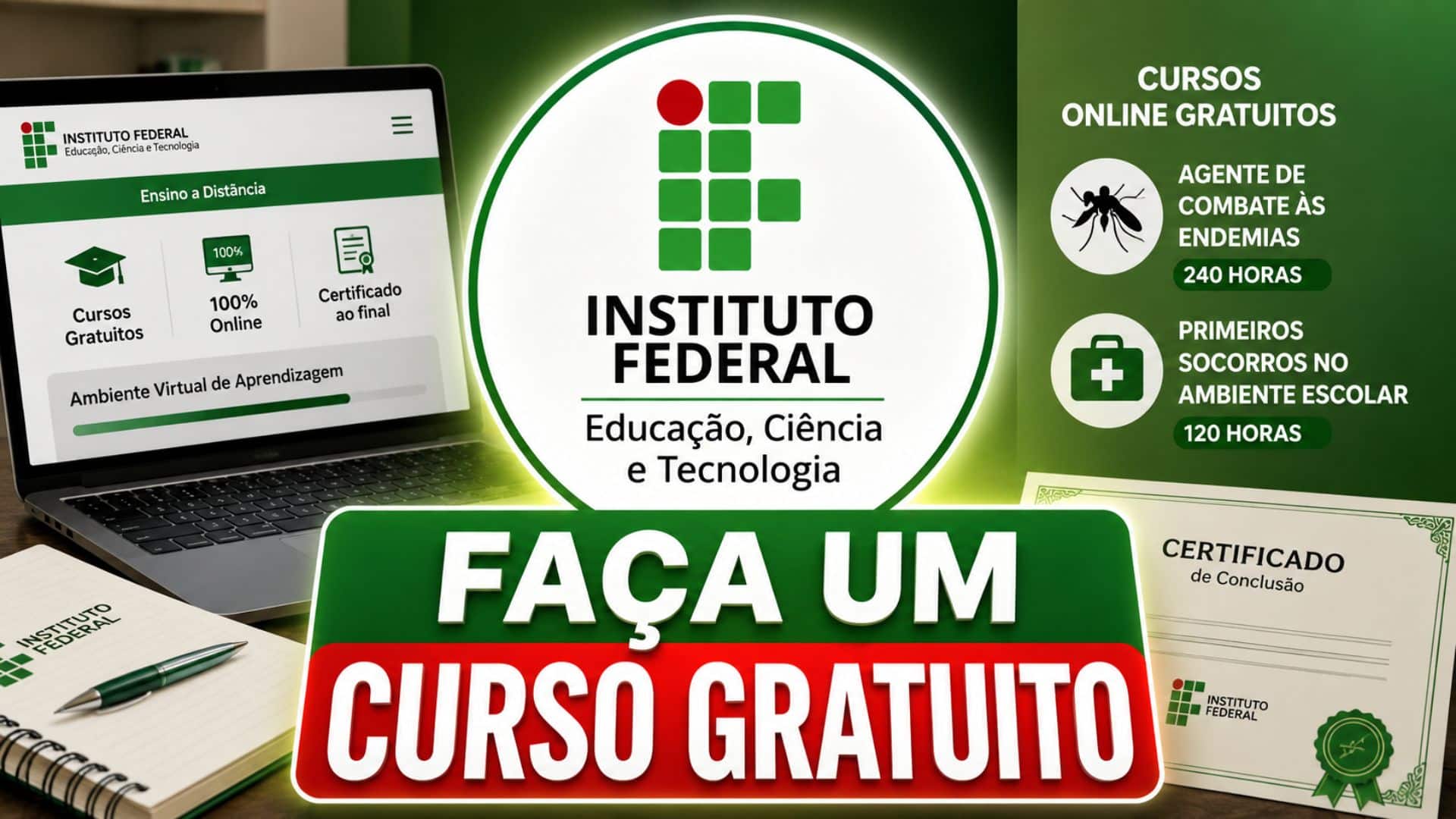 Instituto Federal libera 4 mil vagas em cursos gratuitos online com certificado e oportunidade de capacitação em saúde pública e primeiros socorros