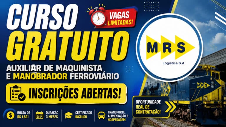 MRS abre inscrições para curso gratuito de auxiliar de maquinista com bolsa de R$ 1.621 e formação em uma das maiores operadoras ferroviárias do Brasil