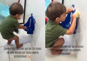 Mãe ensina filho a lavar penico e viraliza nas redes, promovendo educação e responsabilidade desde cedo