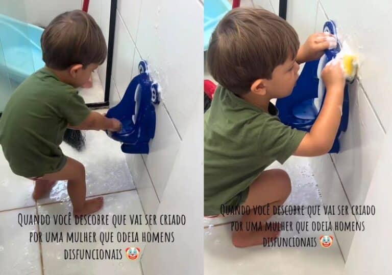 Mãe ensina filho a lavar penico e viraliza nas redes, promovendo educação e responsabilidade desde cedo