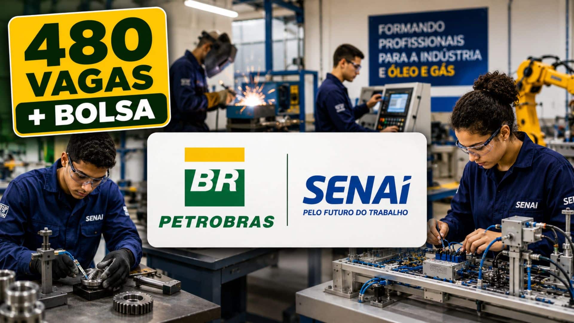 Petrobras e SENAI abrem 480 vagas em cursos técnicos gratuitos com bolsa de até R$ 858 e apoio financeiro para quem busca qualificação nas áreas de Mecânica, Soldagem, Metalurgia e Automação Industrial