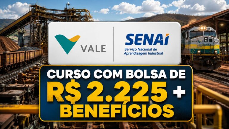 Vale e Senai abrem inscrições para cursos gratuitos com salário de até R$ 2.225 e contrato CLT, transformando carreiras na mineração e logística