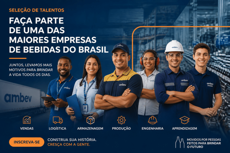 Imagem editorial sobre Ambev reúne 80 vagas, banco de talentos, estágio e aprendiz em áreas de vendas, produção, armazém, distribuição, engenharia e