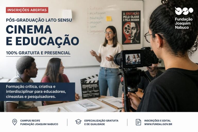 Imagem editorial sobre Fundaj abre 50 vagas na especialização gratuita em Cinema e Educação, com aulas presenciais no Recife e inscrições até 18 de junho