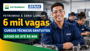 Aluno sorrindo em laboratório do Senai com colegas em atividade prática, em imagem sobre programa da Petrobras e do Senai com 6 mil vagas em cursos técnicos gratuitos.