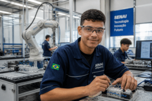Imagem editorial sobre SENAI prevê mais de 40 mil vagas para jovens aprendizes no primeiro semestre de 2026 em todos os estados e no DF, com formações