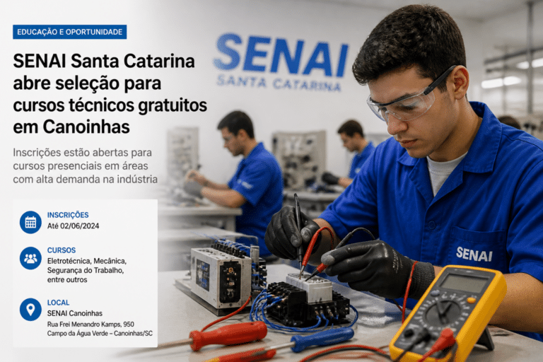 Imagem editorial sobre SENAI SC abre 10 vagas gratuitas em Canoinhas para o curso de Manutenção Elétrica Residencial; inscrições começam em 17 de junho e