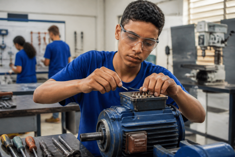 Imagem editorial sobre SENAI SC abre 10 vagas gratuitas em Pinhalzinho para o curso de Mecânico de Manutenção de Máquinas Industriais com início em 1º de