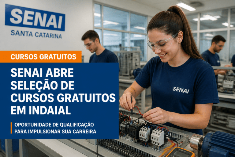 Imagem editorial sobre SENAI SC abre 5 vagas gratuitas em Indaial para o curso Liderança e Comprometimento; inscrições vão de 17 a 26 de junho de 2026 em