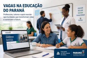 Imagem editorial sobre Tom Educação abre 52 vagas no Paraná para professores, tutores, monitores e estágio em colégios estaduais; seleção reúne
