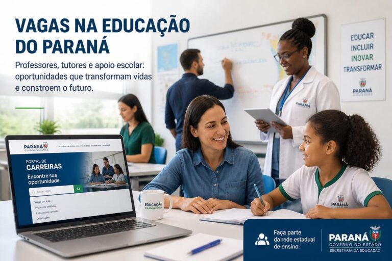 Imagem editorial sobre Tom Educação abre 52 vagas no Paraná para professores, tutores, monitores e estágio em colégios estaduais; seleção reúne