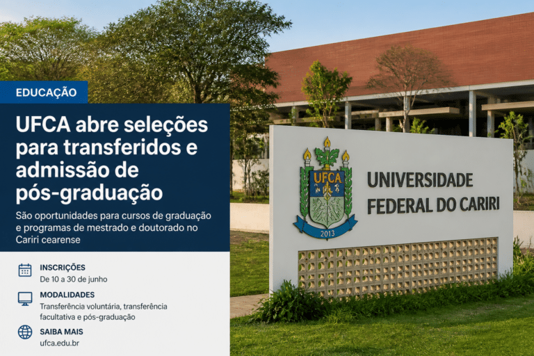 Imagem editorial sobre UFCA abre seleção para transferência voluntária e admissão de graduados em 2026.2 com vagas em 21 cursos de graduação no Ceará;
