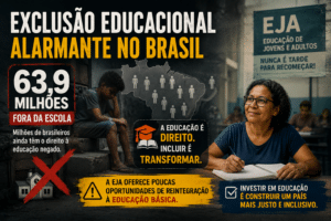 Brasil enfrenta exclusão educacional alarmante com 63,9 milhões fora da escola e EJA oferece poucas oportunidades de reintegração à educação básica
