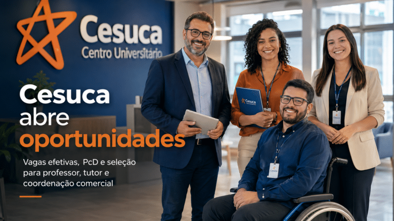 Cesuca abre oportunidades com vagas efetivas, banco de currículos PcD e seleção para professor, tutor presencial e coordenação comercial