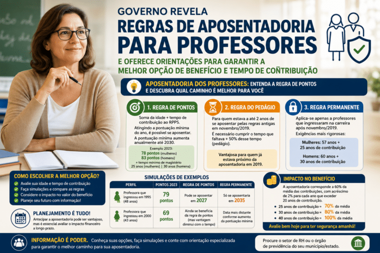 Governo revela regras de aposentadoria para professores e oferece orientações para garantir a melhor opção de benefício e tempo de contribuição