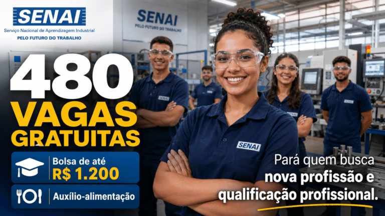Senai abre 480 vagas em cursos técnicos gratuitos com bolsa de até R$ 1.200 e auxílio-alimentação para quem busca nova profissão e qualificação profissional