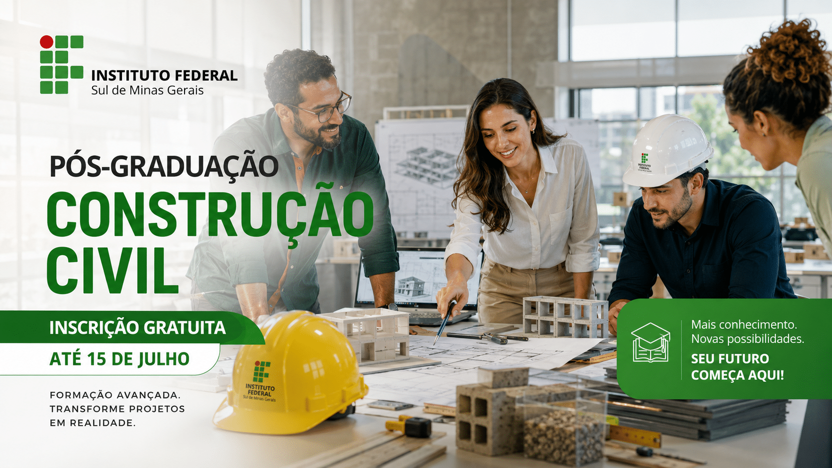 IFSULDEMINAS abre 22 vagas remanescentes para pós-graduação presencial em Construção Civil com inscrição gratuita até 15 de julho