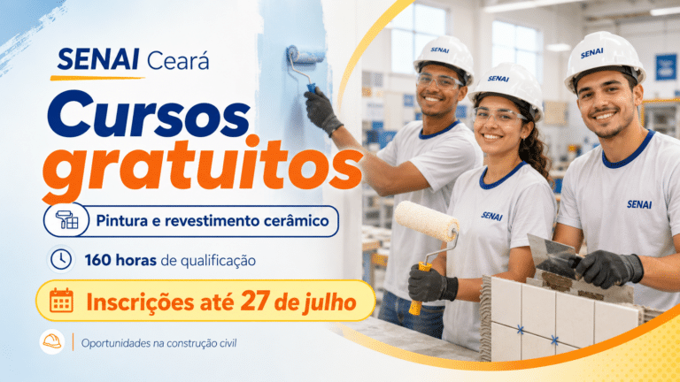 SENAI Ceará libera inscrições pelo WhatsApp para cursos gratuitos de pintura e revestimento cerâmico, com 160 horas de qualificação e oportunidades na construção civil