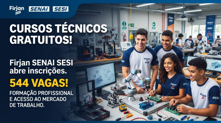 Firjan SENAI SESI abre inscrições com 544 vagas em cursos técnicos gratuitos que garantem formação profissional e acesso ao mercado de trabalho