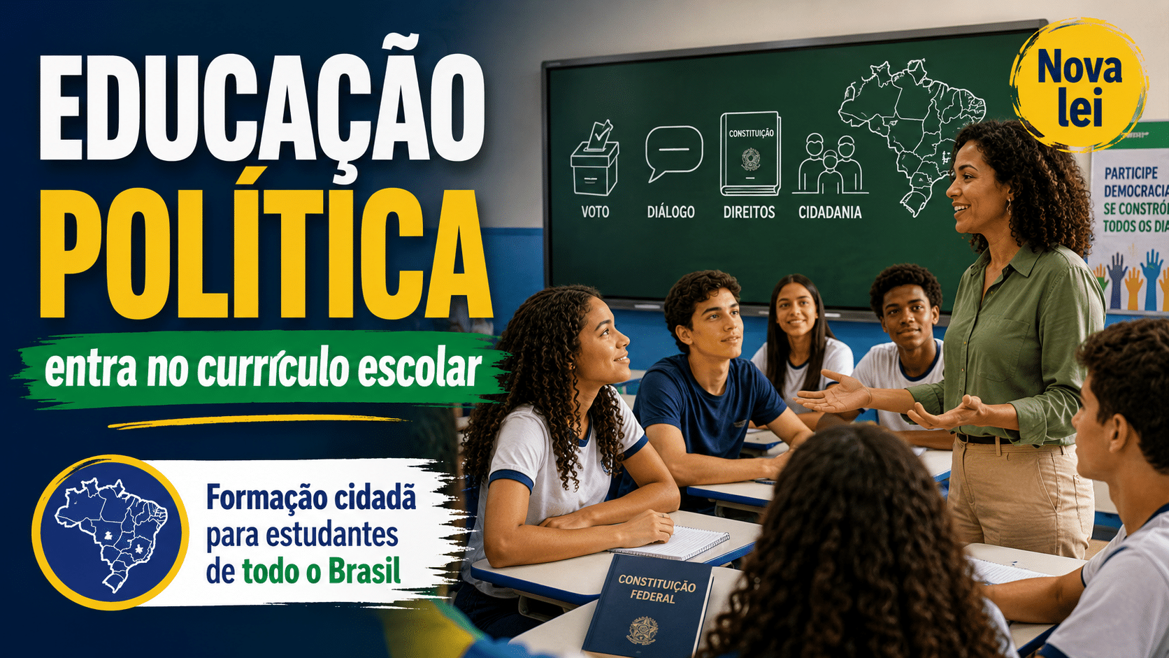 Governo sanciona lei que inclui educação política no currículo escolar e transforma formação cidadã de estudantes em todo o Brasil