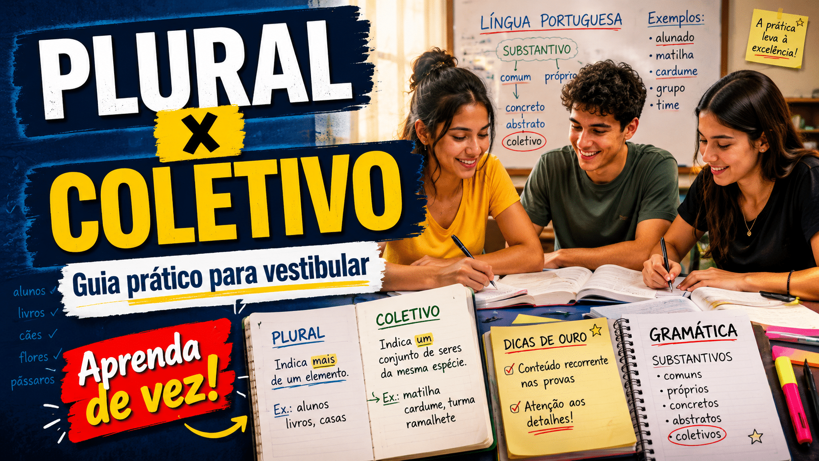 Instituição libera guia prático sobre diferença entre plural e coletivo e oferece oportunidade de aprendizado essencial para quem se prepara para o vestibular