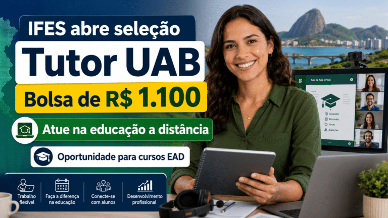 Instituto Federal do Espírito Santo abre seleção para tutores de cursos da UAB com bolsa de R$ 1.100 e oportunidade de atuar na educação a distância