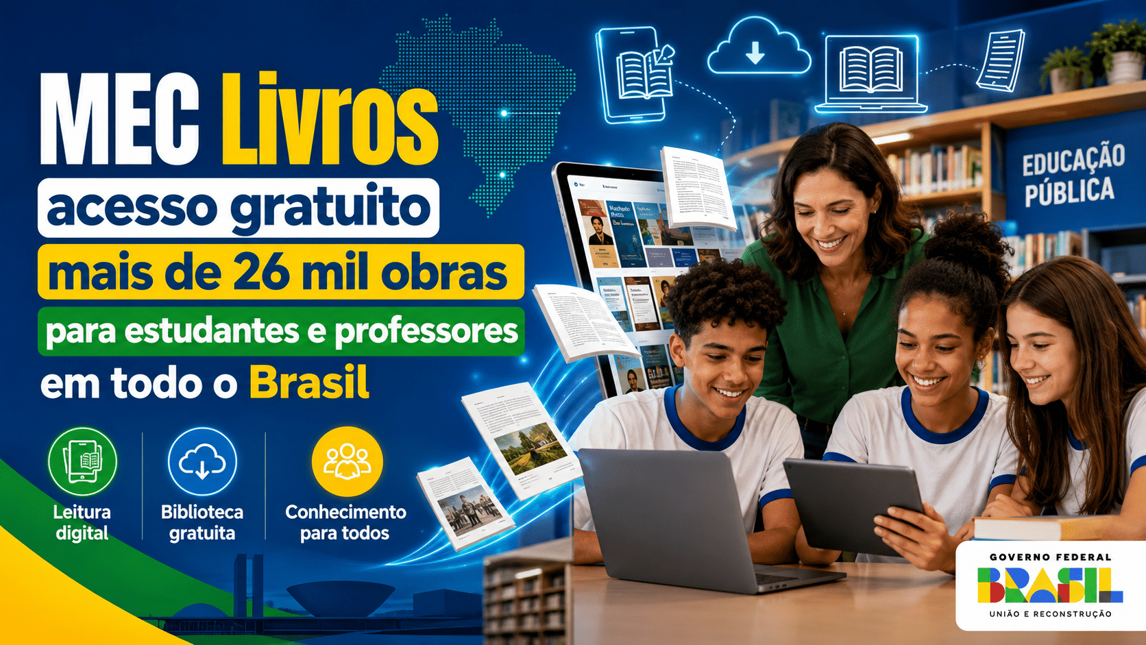 MEC Livros oferece acesso gratuito a mais de 26 mil obras e transforma a leitura de estudantes e professores em todo o Brasil