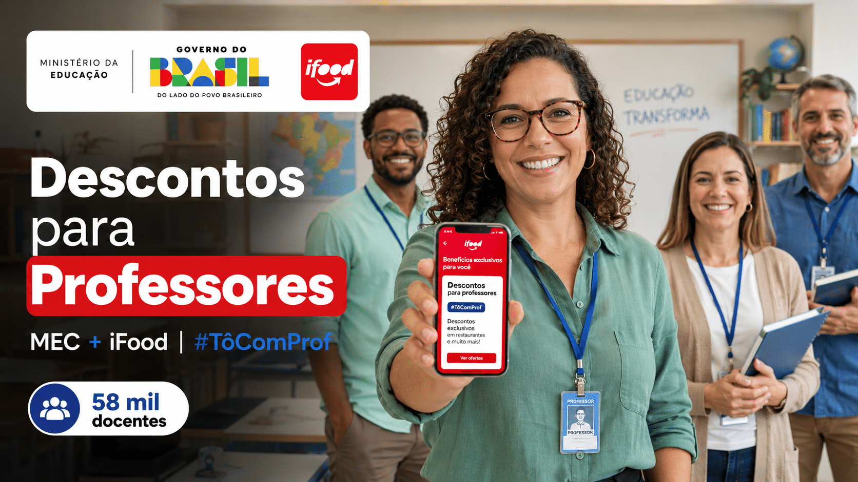 MEC e iFood oferecem descontos exclusivos para professores e garantem valorização profissional com adesão de 58 mil docentes ao programa #TôComProf