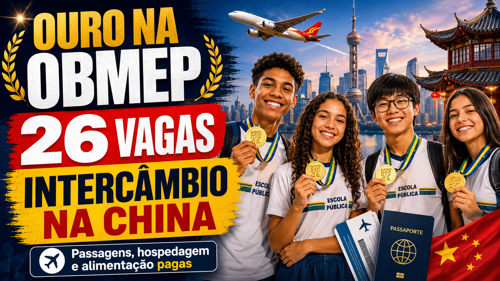 Medalha de ouro vira passaporte para a China: 26 estudantes de escolas públicas terão viagem internacional