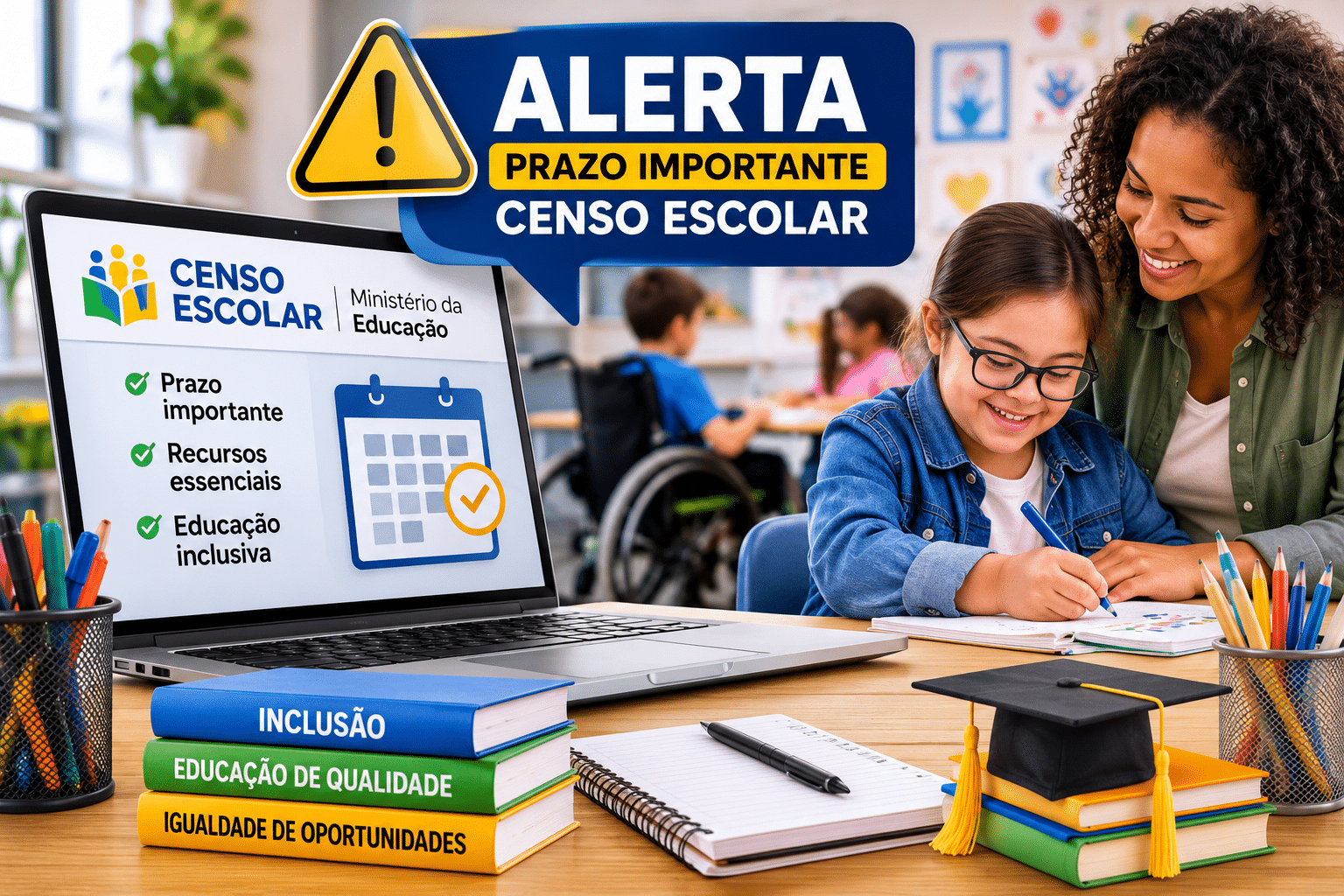 Ministério da Educação alerta sobre prazo para declaração do Censo Escolar e garante recursos essenciais para educação inclusiva