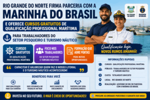 Rio Grande do Norte firma parceria com a Marinha do Brasil e oferece cursos gratuitos de qualificação profissional marítima para trabalhadores do setor pesqueiro e turismo náutico