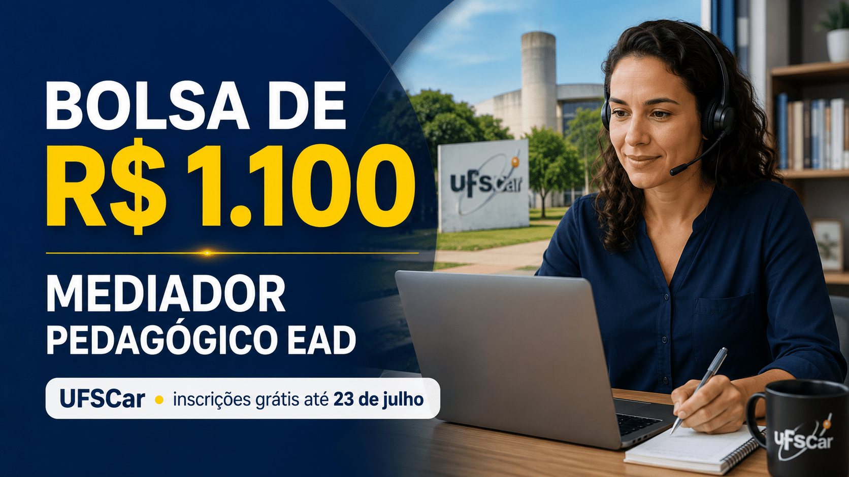 UFSCar abre seleção para Mediador Pedagógico EAD com bolsa de R$ 1.100 e inscrições gratuitas até 23 de julho