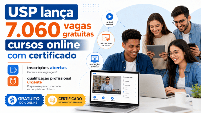 USP lança 7.060 vagas gratuitas em cursos online com certificado e abre inscrições para quem busca qualificação profissional urgente