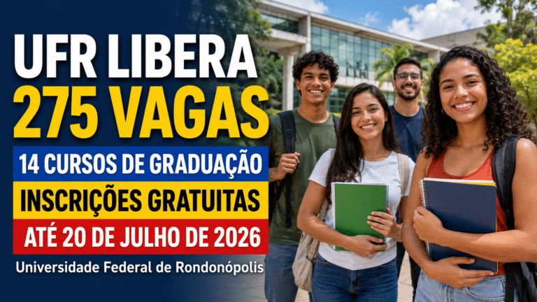 Universidade Federal de Rondonópolis libera 275 vagas remanescentes em 14 cursos de graduação com inscrições gratuitas até 20 de julho de 2026