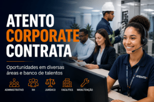 Imagem editorial sobre Atento Corporate reúne 52 vagas efetivas, jovem aprendiz, banco de talentos e oportunidades em administrativo, RH, jurídico,