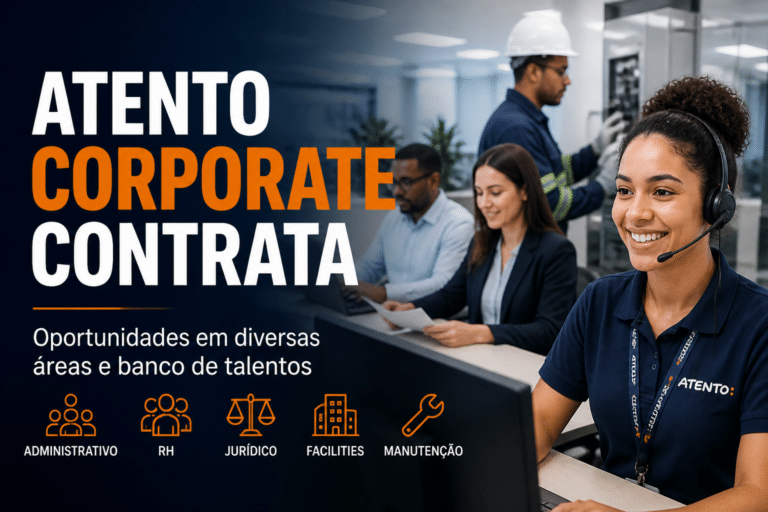 Imagem editorial sobre Atento Corporate reúne 52 vagas efetivas, jovem aprendiz, banco de talentos e oportunidades em administrativo, RH, jurídico,