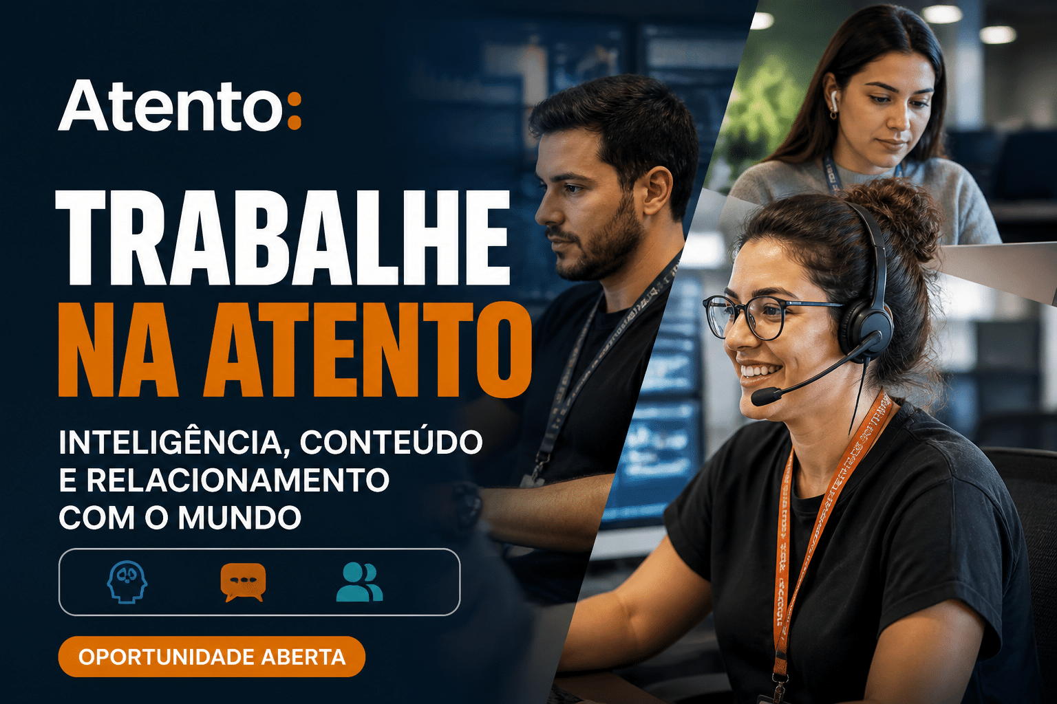 Imagem editorial sobre Atento Digital abre 3 vagas efetivas em inteligência de mercado, moderação de conteúdo e relacionamento bilíngue em São Paulo, com