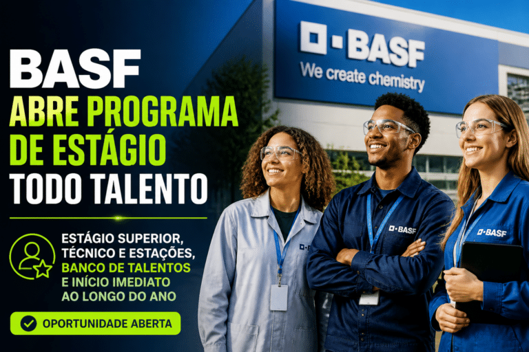 Imagem editorial sobre BASF abre Programa de Estágio Todo Talento com vagas para estágio superior, técnico e estações, banco de talentos e início imediato