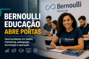 Imagem editorial sobre Bernoulli Educação reúne 59 vagas, banco de talentos e oportunidades em áreas como dados, marketing, pedagogia, tecnologia e